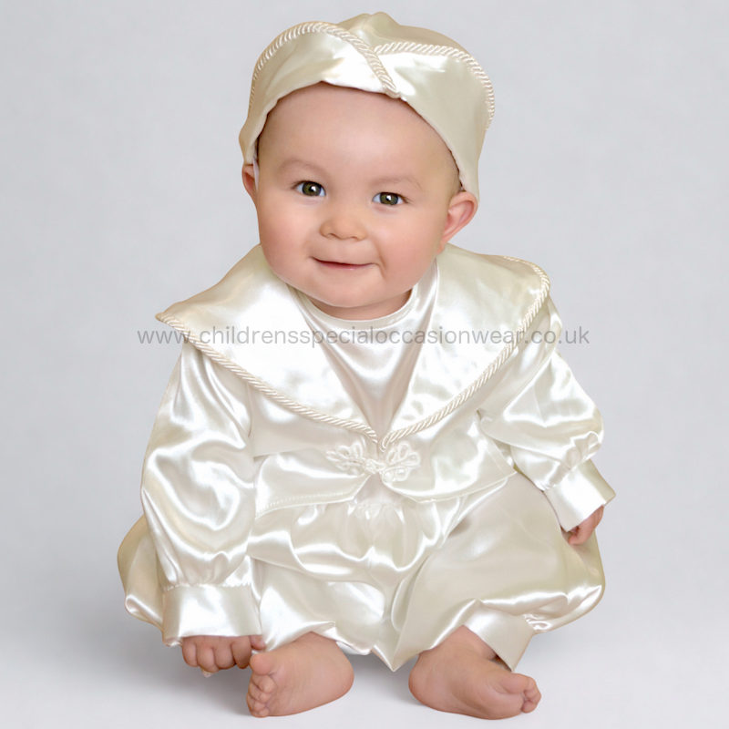 Baby Boys Ivory Satin Christening Romper, Jacket & Hat | Baby Outfit ...