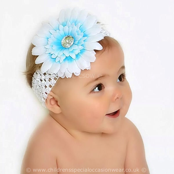 Baby Toddler lace Flower Headband Hairband with Diamontes 8 Colours UK 