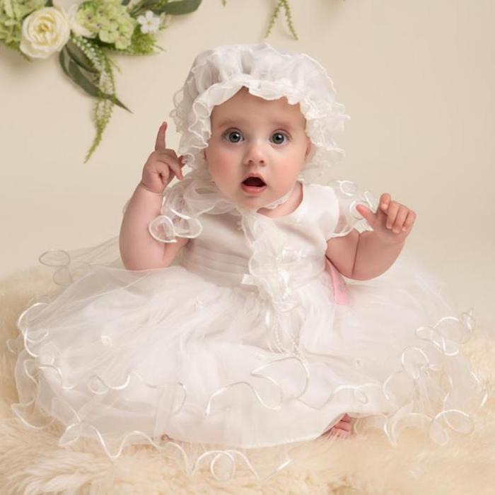 Baby Girls Ivory Floral Tulle Christening Dress & Hat -  childrensspecialoccasionwear.co.uk