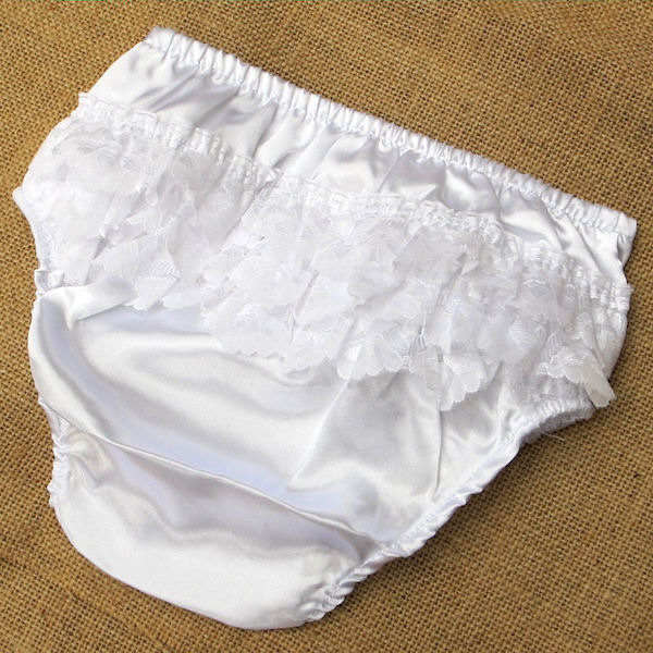 Girls baby wedding christening party cream frilly knickers 0-6 months 