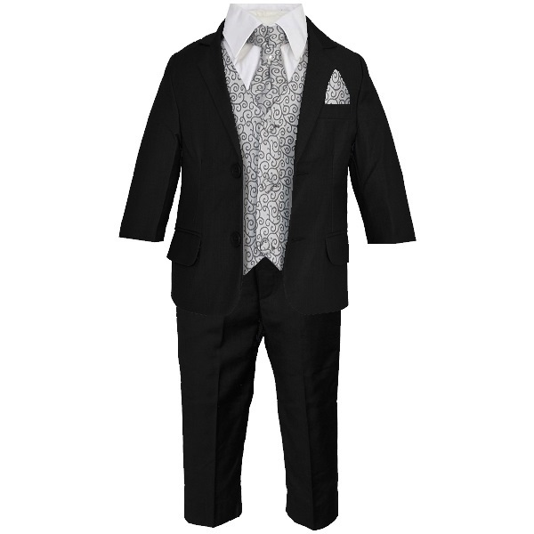 Boys Black & Grey 6 Piece Suit Boys Wedding Suit Page Boy Suit