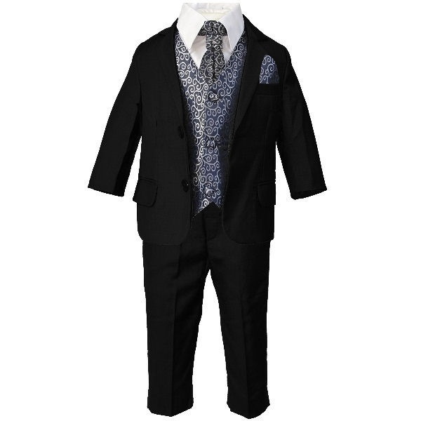 Boys Black & Navy 6 Piece Suit Boys Wedding Suit Page Boy Suit