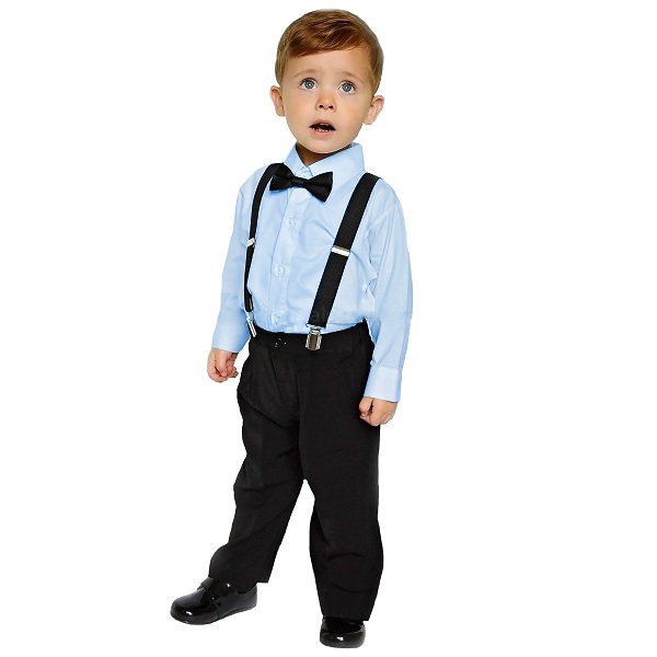 Boys Blue & Black Braces Bow Tie Suit Boys Wedding Suit Page Boy
