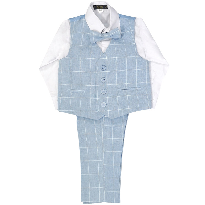 Boys Light Blue Check 4 Piece Trouser Suit Trouser Suit for Boys