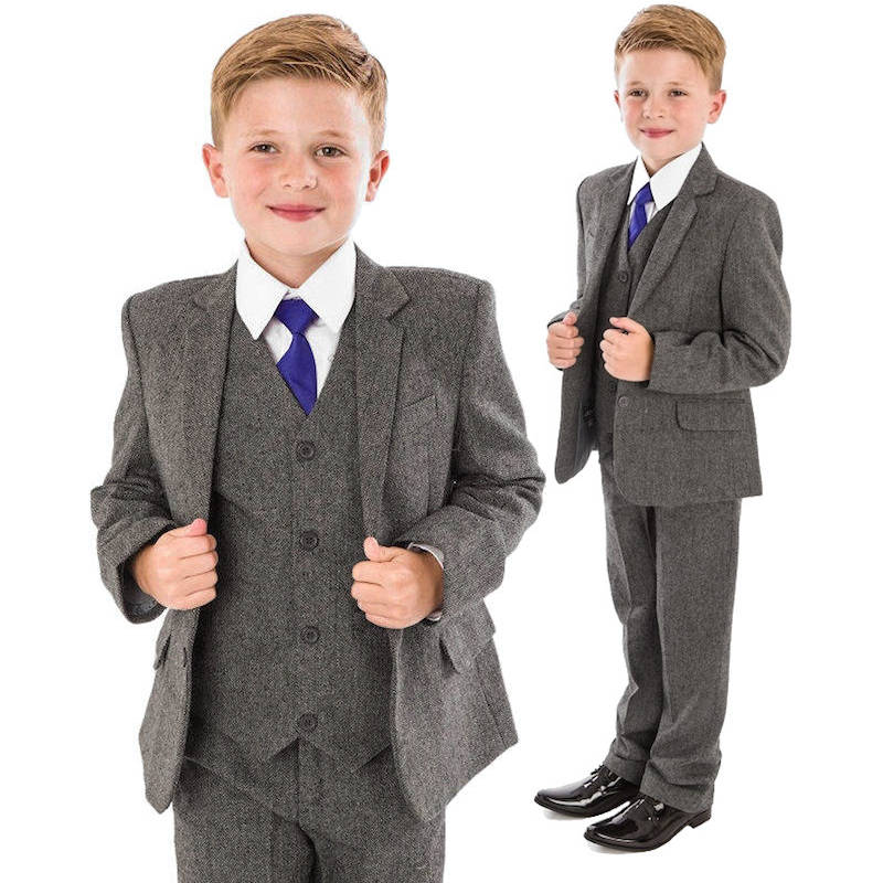 Boys Grey Tweed Herringbone 5 Piece Jacket Suit Childrensspecialoccasionwear Co Uk