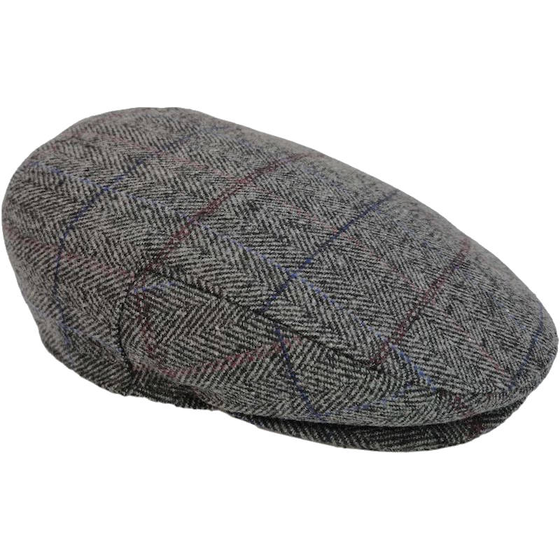 Boys Grey Check Tweed Herringbone Flat Cap ...