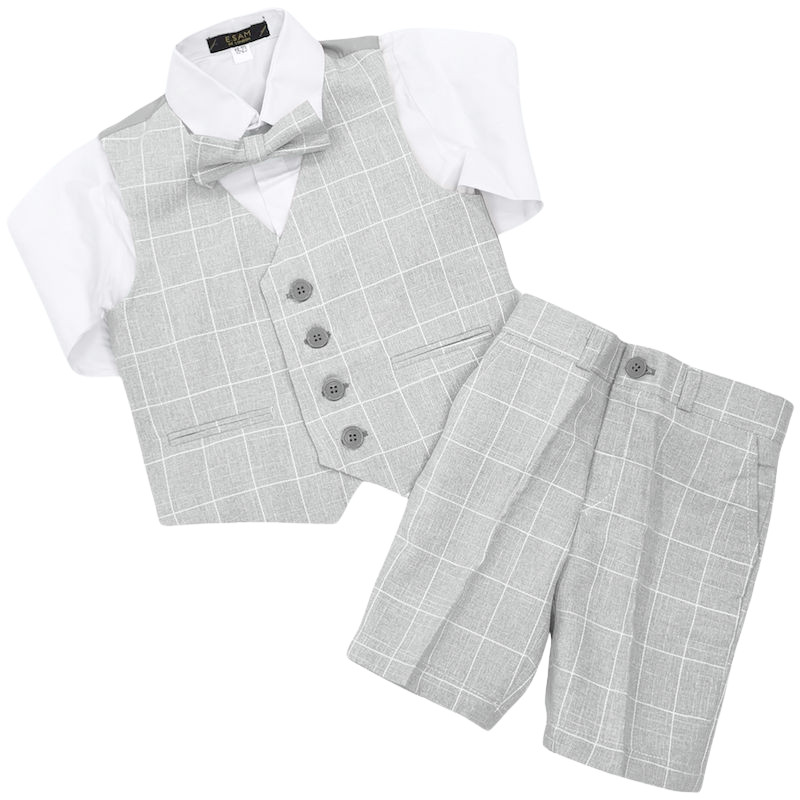Boys Light Grey Check Piece Shorts Suit Shorts Suit for Boys