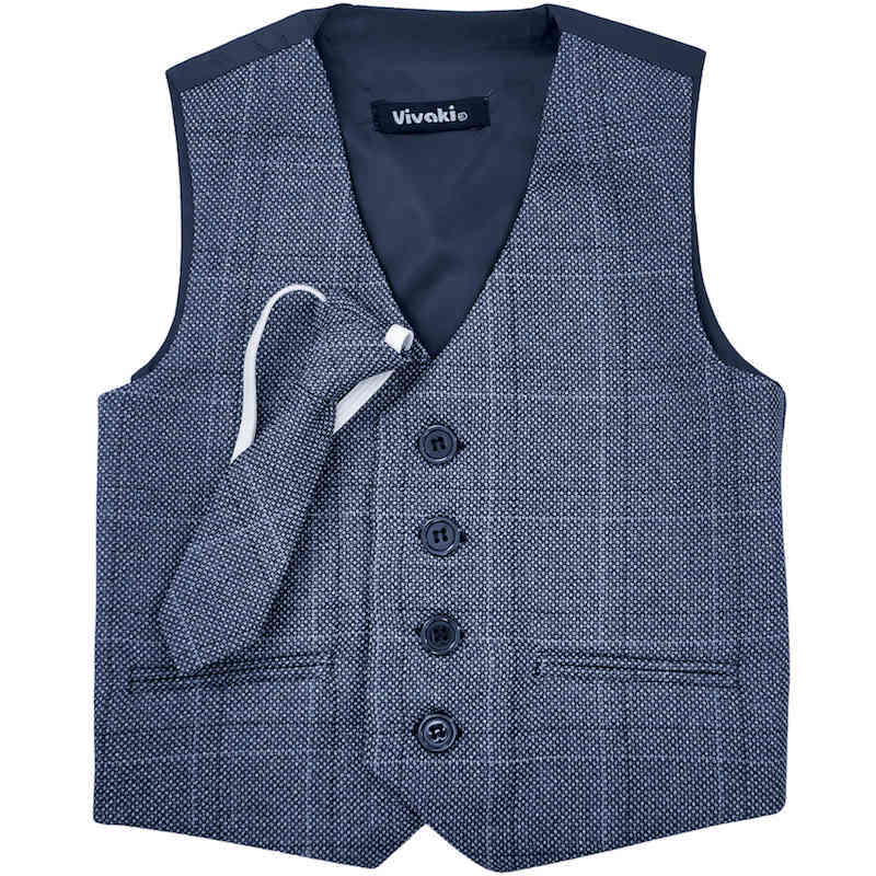 Boys Navy Check Barleycorn Tweed Waistcoat Tie Wedding childrensspecialoccasionwear