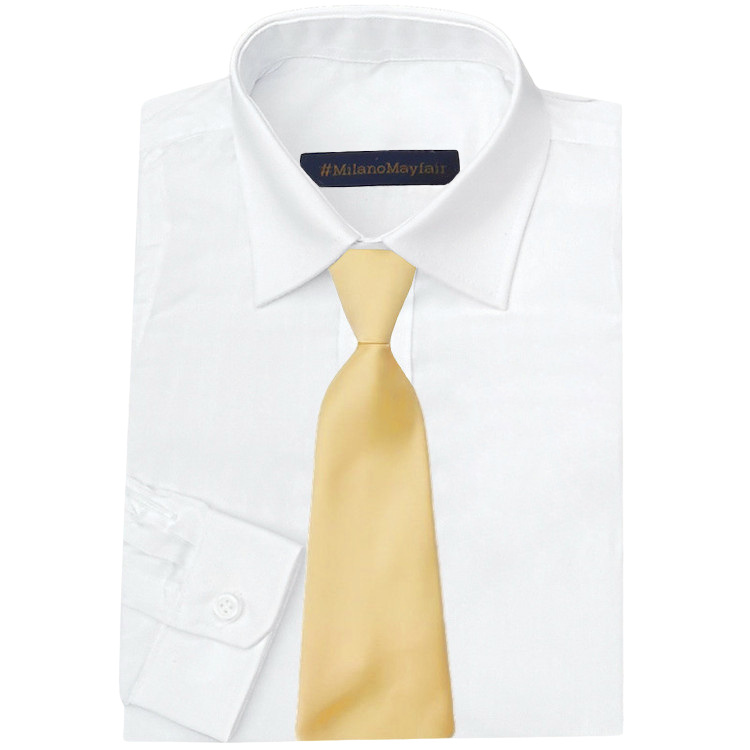 gold tie white shirt