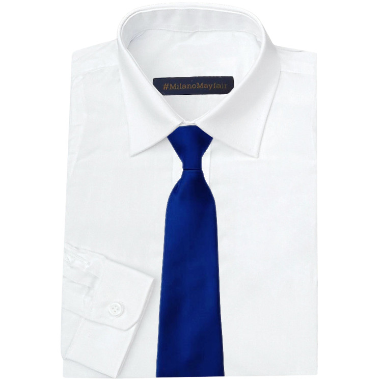 Boys White Long Sleeved Cotton Shirt Royal Blue Tie Milano