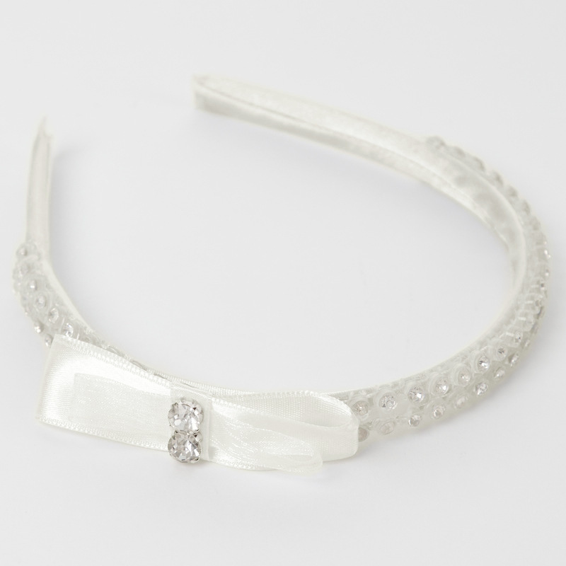Ivory Satin Alice Band Hairband Pale Blue Flowers Bridesmaid Flower Girl