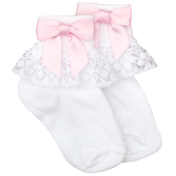 White And Silver Frill Lace Baby Socks  Ribbon Pearl Rosebud Trim size 0-3mths 