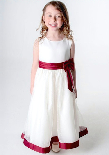 bridesmaid dress ivory burgundy flower satin dresses bow childrensspecialoccasionwear