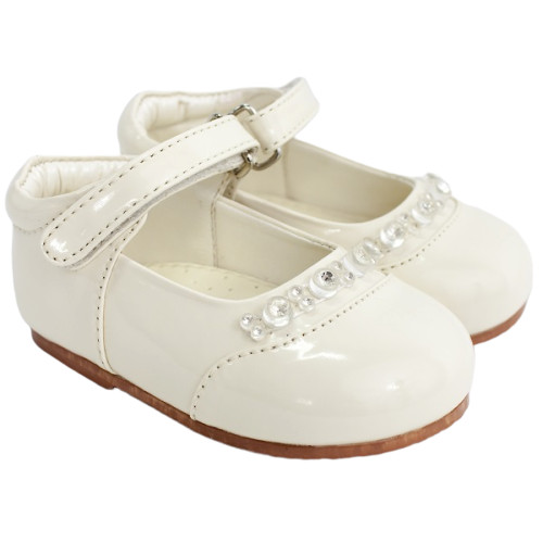 Baby Girls Cream Patent Diamond Shoes 