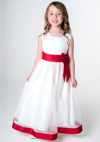 Girls Red & Ivory Satin Bow Flower Girl Bridesmaid Dress ...