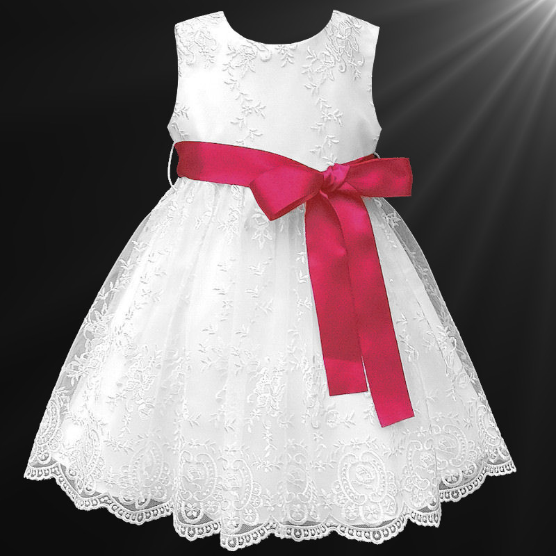 Baby Girl White/Pink Floral Bullions & Lace Dress With Panty