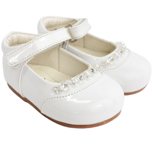 Girls White Patent Diamante Special 