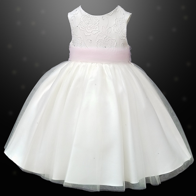 flower girl dress with pink sash