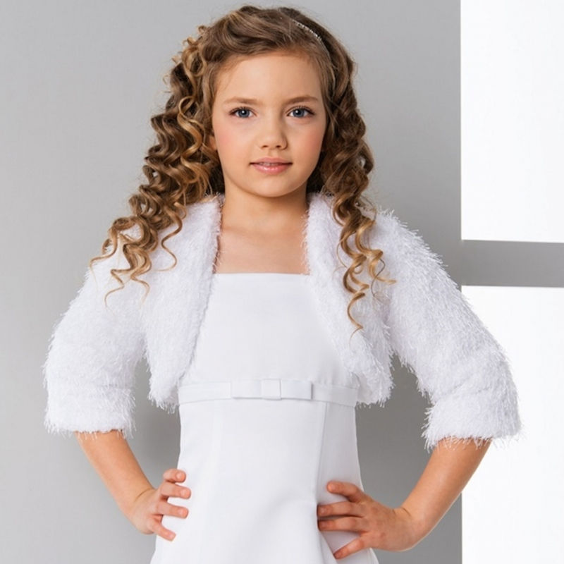 Girls Knitted 3/4 Sleeve Bolero Jacket Lacey Bell CJ165 Ivory or