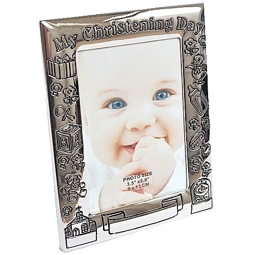 silver christening photo frame