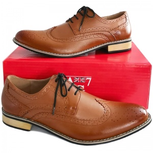 Mens Brown Leather Derby Brogue Shoes