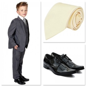 Boys Mid Grey Communion 5 Piece Suit, Shoes & Tie
