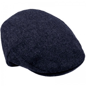 Boys Navy Tweed Herringbone Flat Cap