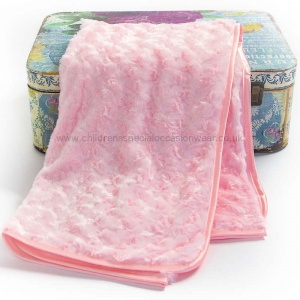 Pink Rosebud Christening Minky Wrap with Satin Trim