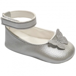 Baby Girls Silver Butterfly Ballet Style Shoes