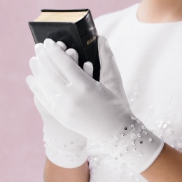 Emmerling White Beaded Communion Gloves - Style 74011