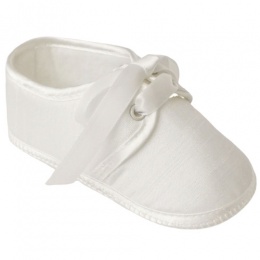 Baby Boys Ivory Dupion Lace Up Pram Shoes