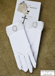Girls White Diamante Bow Communion Gloves - Abigail P115 by Peridot