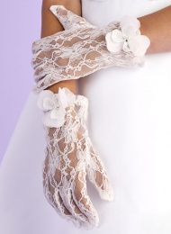 Girls Ivory Lace Communion Gloves - Alice P153A by Peridot