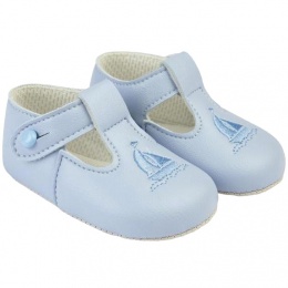 Baby Boys Sky Blue T-Bar Boat Pram Shoes - Baypods