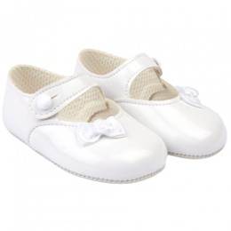 Baby Girls White Side Bow Patent Pram Shoes