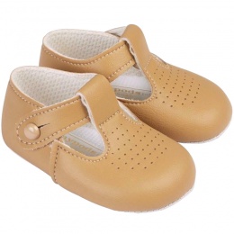 Baby Boys Camel Matt T-bar Pram Shoes 'Baypods'