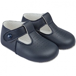 Baby Boys Navy Matt T-bar Pram Shoes 'Baypods'