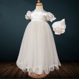 Baby Girls Ivory My Christening Day Satin Tulle Gown & Bonnet