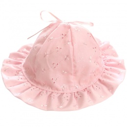 Baby Girls Pink Broderie Anglais Cotton Hat
