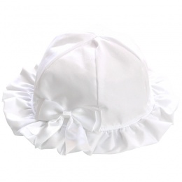 Baby Girls White Frilly Bow Cotton Hat