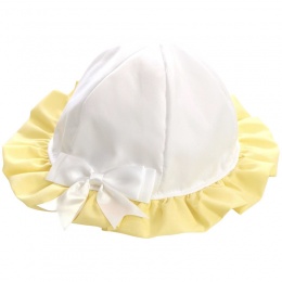 Baby Girls White & Lemon Frilly Bow Cotton Hat