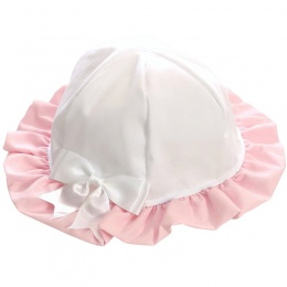 Baby Girls White & Pink Frilly Bow Cotton Hat