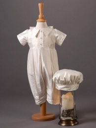 Baby Boys Ivory Silk Romper & Hat - Bobbie by Millie Grace