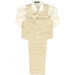 Boys Beige Cotton Linen 4 Piece Trouser Suit