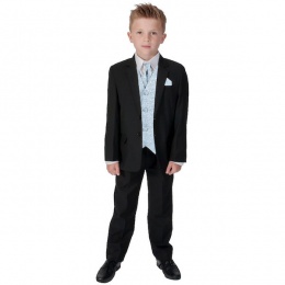 Boys Black & Blue Swirl 6 Piece Slim Fit Suit