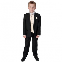 Boys Black & Champagne Swirl 6 Piece Slim Fit Suit