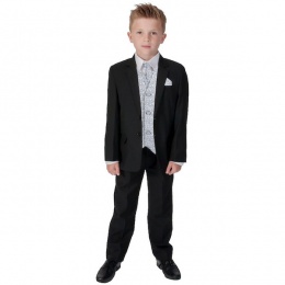 Boys Black & Grey Swirl 6 Piece Slim Fit Suit