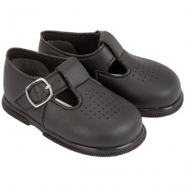 Boys Black Matt T-bar First Walker Shoes