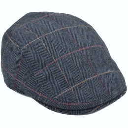 Boys Navy Tweed Windowpane Check Flat Cap