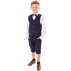 Boys Navy 4 Piece Bow Tie Suit with Shorts